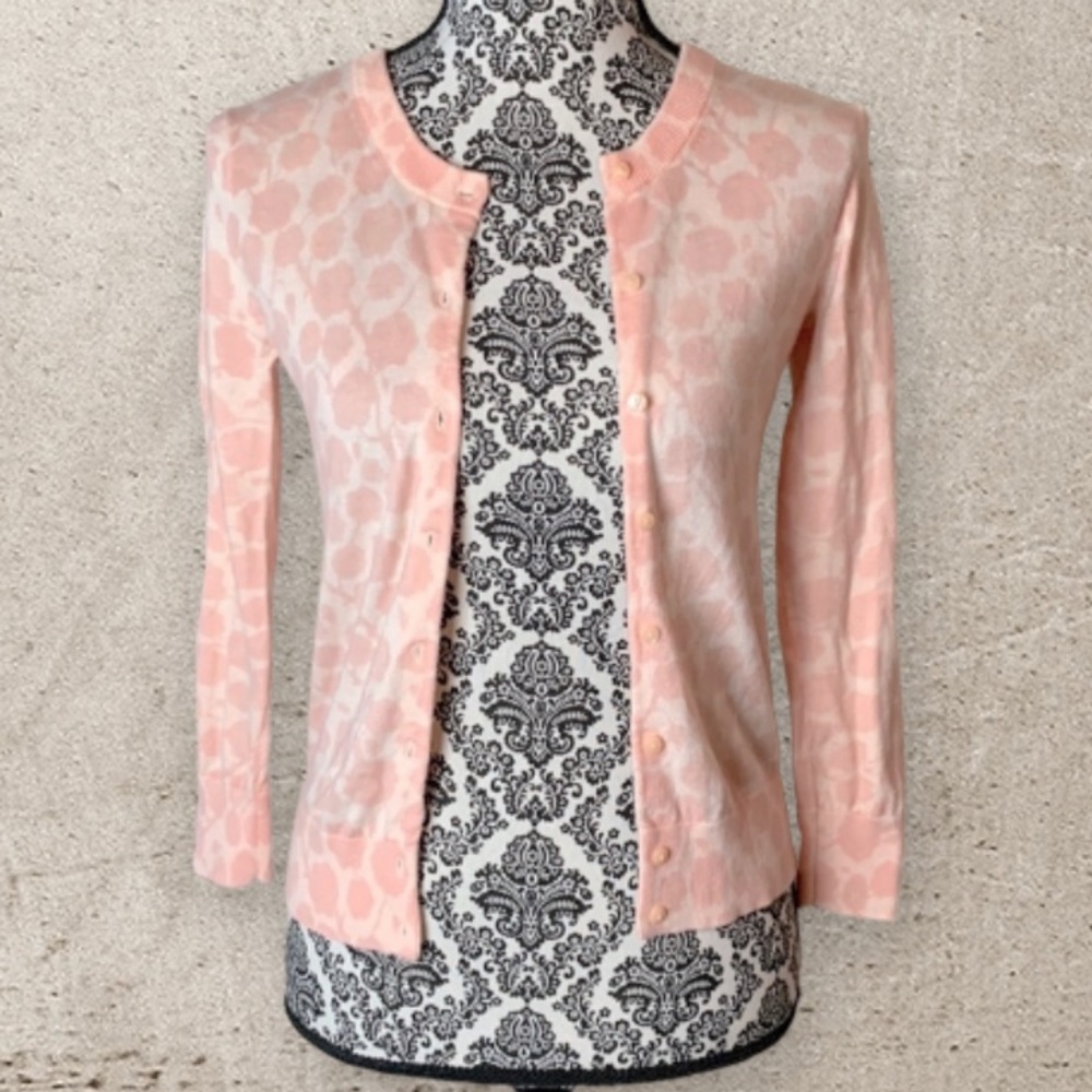 J. Crew Factory Floral 3/4 Sleeves Pink Cardigan. XS
